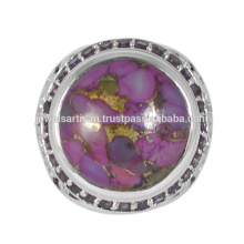 Beautiful Purple Copper Turquoise And Amethyst Gemstone 925 Solid Silver Ring